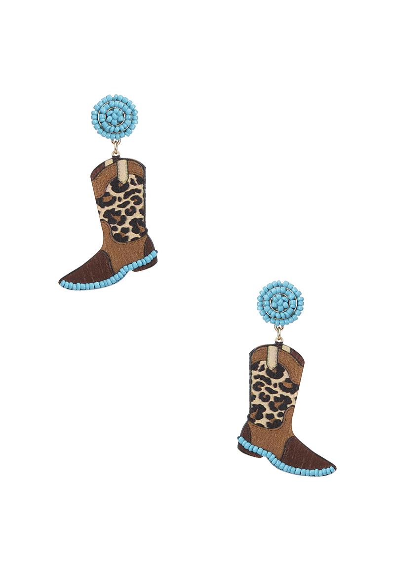 RODEO WESTERN CACTUS COWBOY SHOES BEAD EARRING