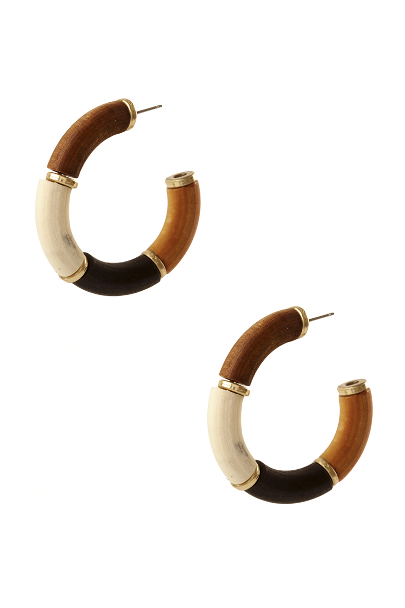 WOOD BEAD HOOP EARRING