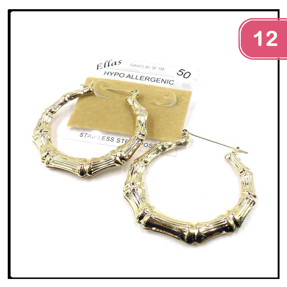 FASHION BAMBOO HEART HOOP EARRING (12 UNITS)