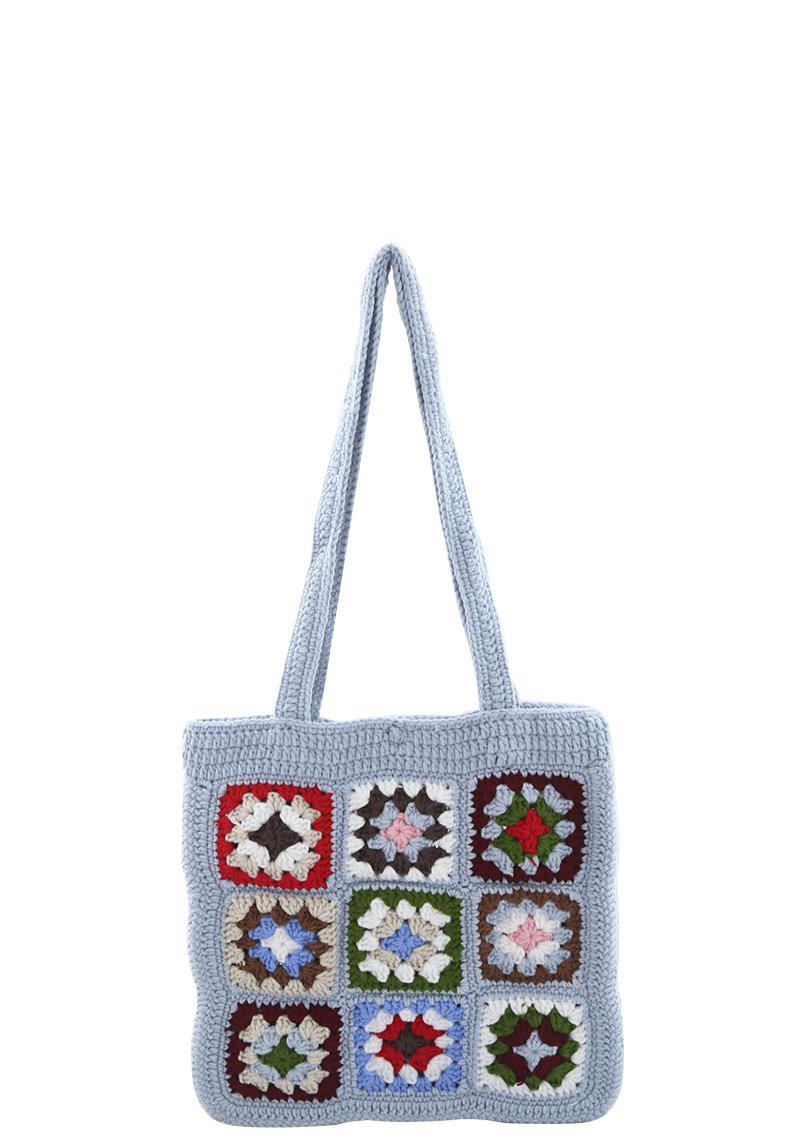 CROCHET MULTI PATTERN KNIT TOTE BAG