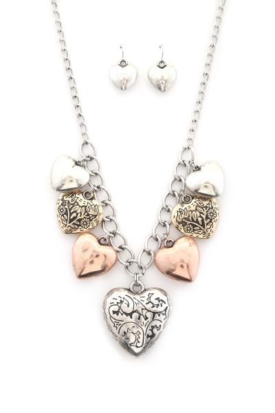 RODEO WESTERN FILIGREE PATTERN HEART LINK NECKLACE