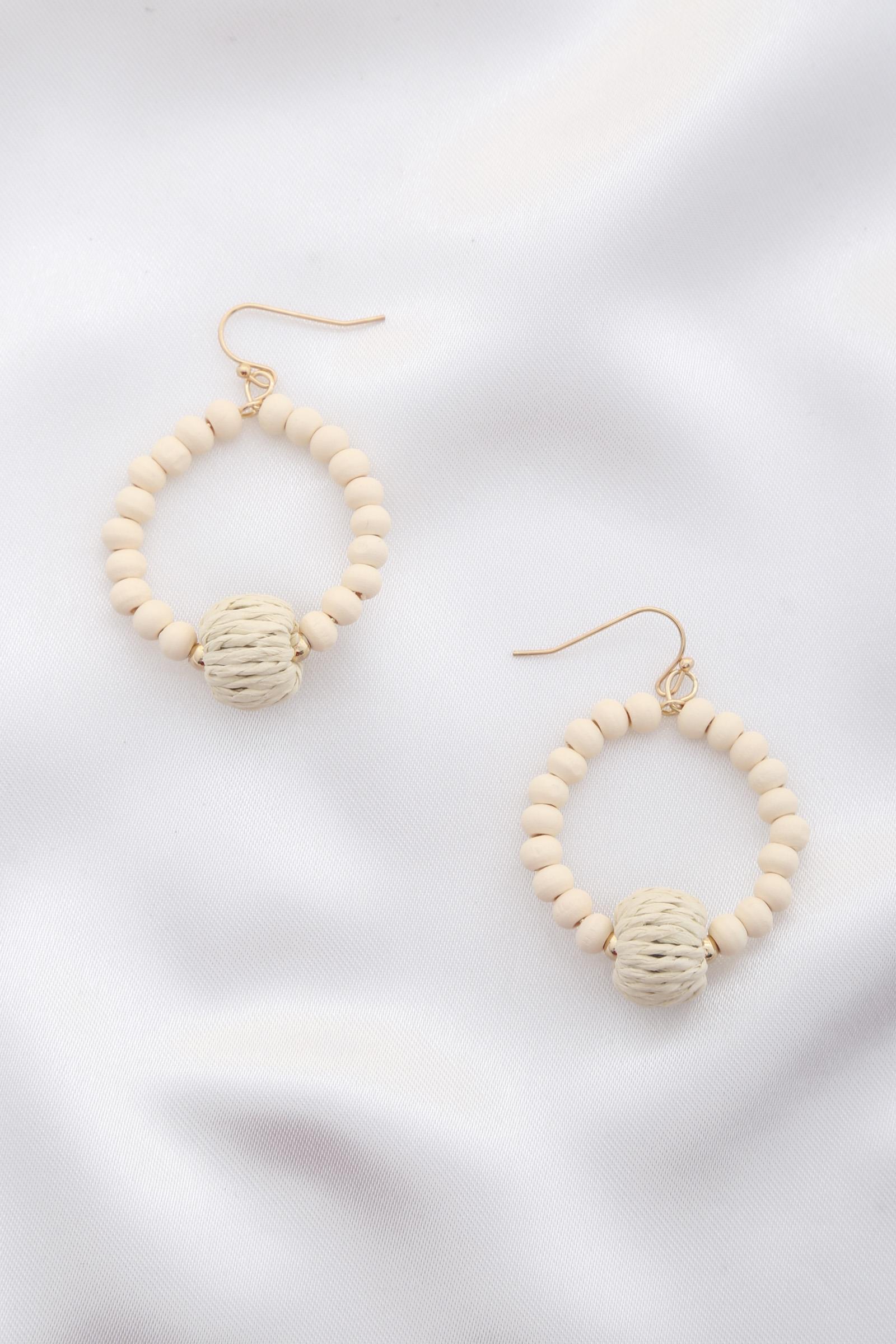 WOOD BEAD DANGLE EARRING