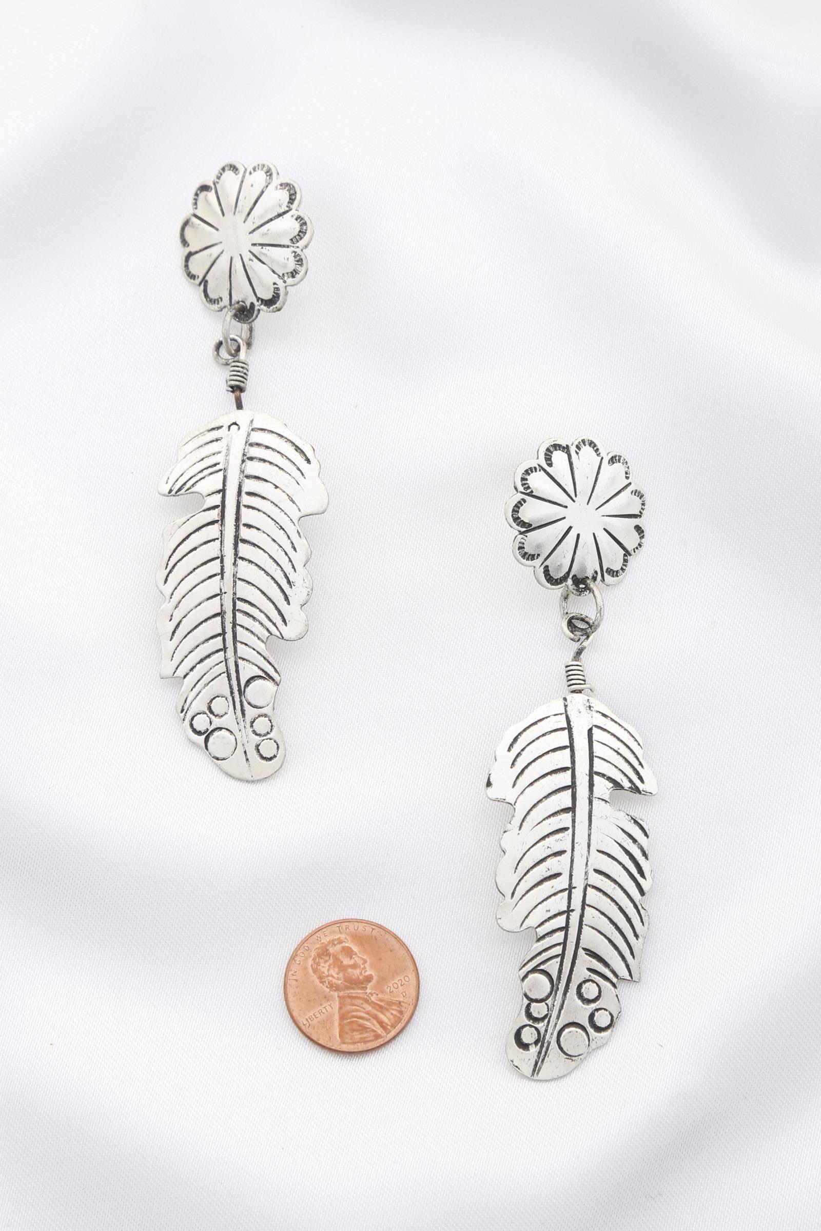 RODEO WESTERN FEATHER POST DANGLE EARRING
