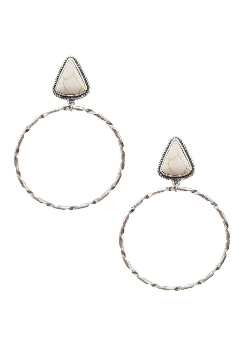RODEO WESTERN STYLE NATURAL STONE ROUND DANGLE EARRING