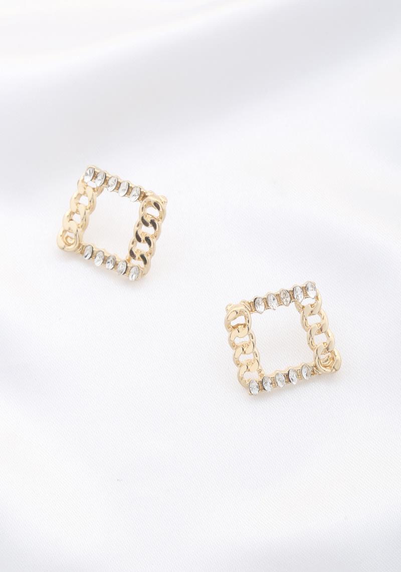 CURB LINK CRYSTAL SQUARE EARRING