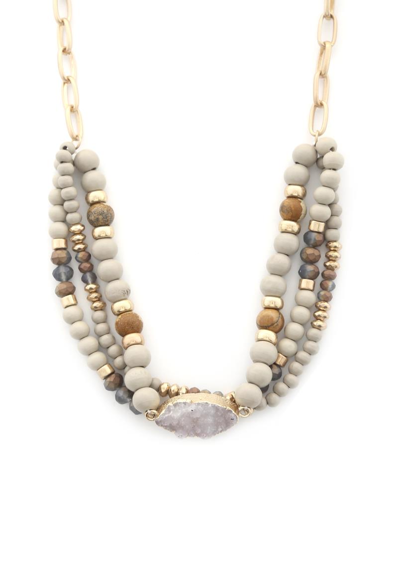 FAUX DRUZY STONE BEADED LAYERED NECKLACE