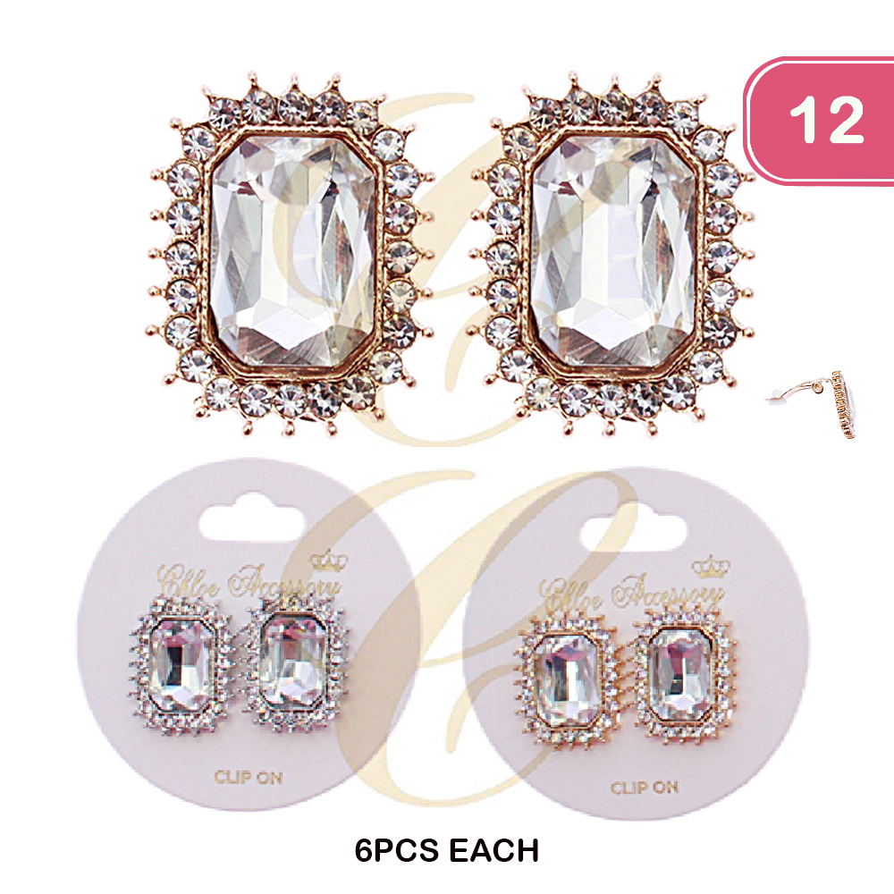 FASHION CRYSTAL STONE CLIP ON EARRING (12 UNITS)