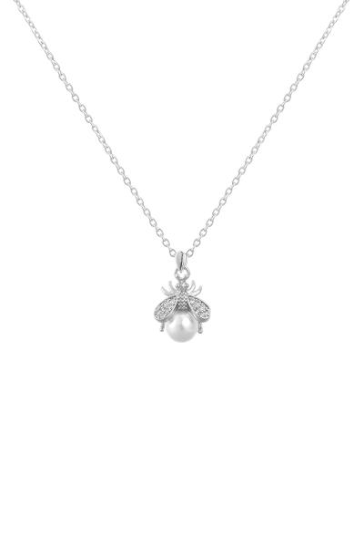 CUBIC ZIRCONIA PEARL CUTE BEE PENDANT NECKLACE