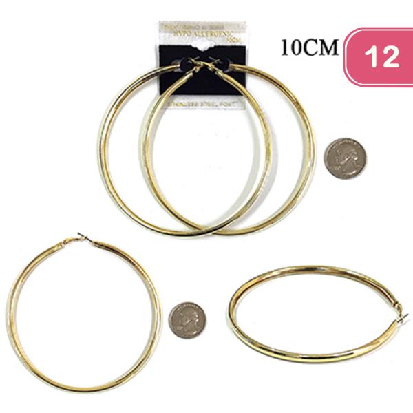 100MM STAINLESS STEEL POST HOOP EARRING (12 UNITS)