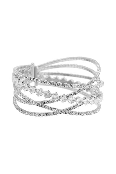 RHINESTONE 5 LINE CUFF WITH SQUARE CRYSTAL BRACELET