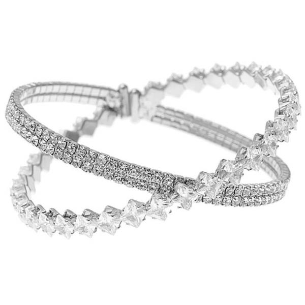 SQUARE RHINESTONE CRYSTAL X SHAPE CUFF BRACELET