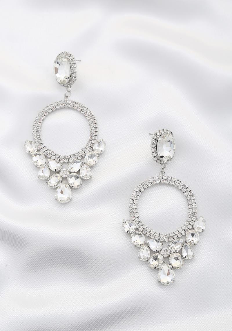 RHINESTONE OVAL DANGLE EARRING