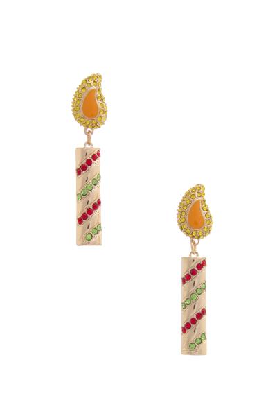 RHINESTONE CANDLE METAL DANGLE EARRING