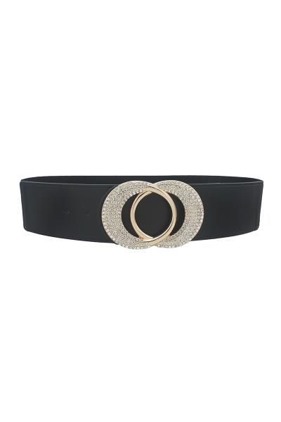 RHINESTONE DOUBLE ROUND BUCKLE ELASTIC BELT