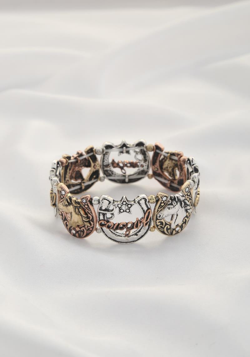 RODEO WESTERN COWBOY HORSE SHOE METAL BRACELET