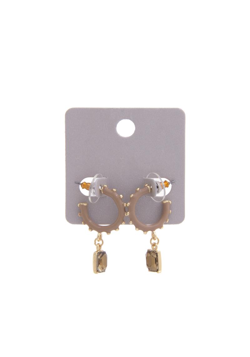 COLOR METAL OPEN CIRCLE RECTANGLE SHAPE EARRING