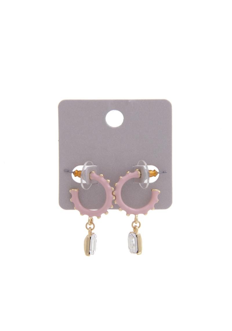 COLOR METAL OPEN CIRCLE RECTANGLE SHAPE EARRING