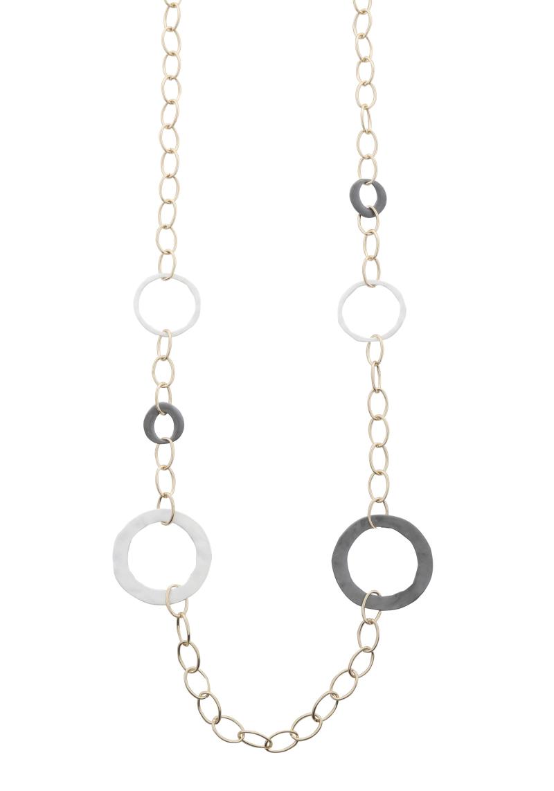 HAMMERED METAL CIRCLE OVAL LINK NECKLACE