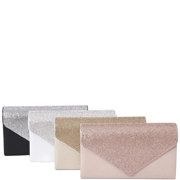RHINESTONE TWO TEXTURE ENVELOPE CLUTCH BAG