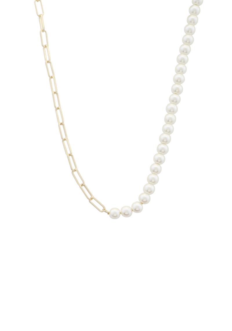 OVAL LINK PEARL BEAD GOLD DIPPED NECKLACE