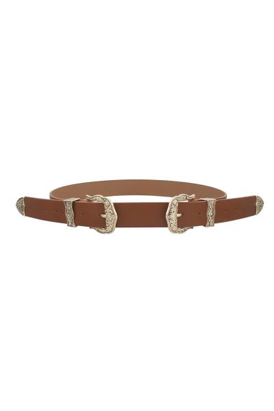 FLORA EMBOSSED DOUBLE BUCKLE WESTERN BUCKLE BELT