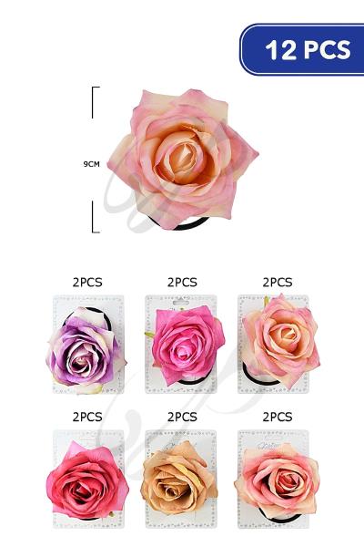 ROSE  FLOWER HAIR TIE  (12 UNITS)