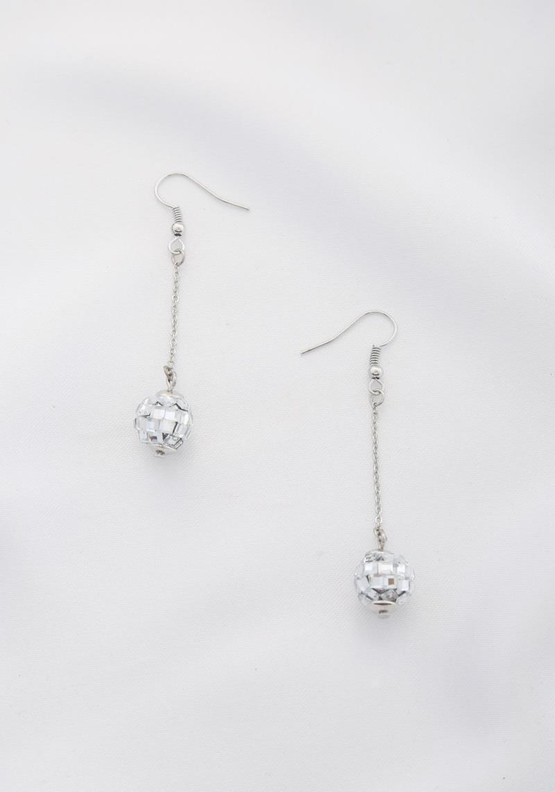 CRYSTAL BALL BEAD CHAIN DANGLE EARRING