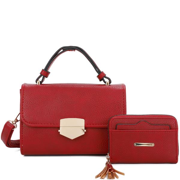 2IN1 PLAIN TEXTURE CHIC SATCHEL BAG WITH WALLET SET