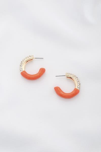 COLOR METAL RHINESTONE OPEN CIRCLE EARRING