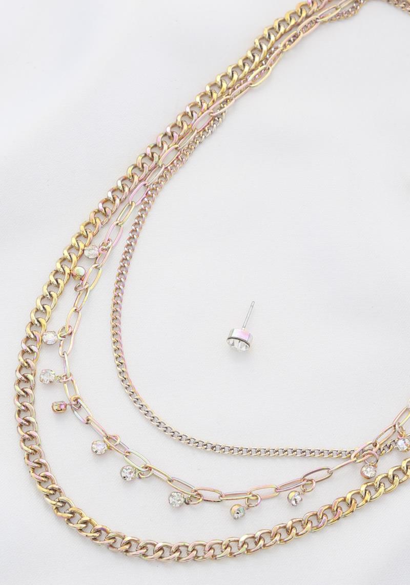 CRYSTAL CHARM CIRCLE LINK LAYERED NECKLACE