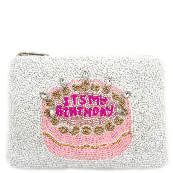 IT`S MY BIRTHDAY SEED BEADED  COIN BAG