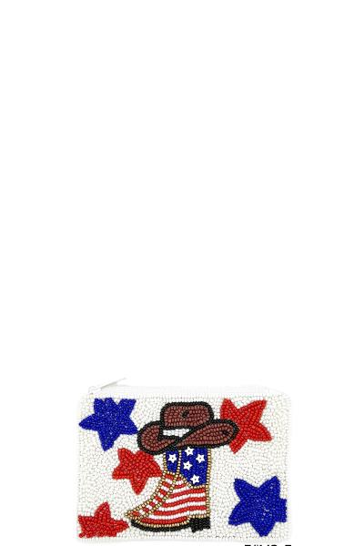 COWBOY BOOTS SEED BEADED COIN BAG