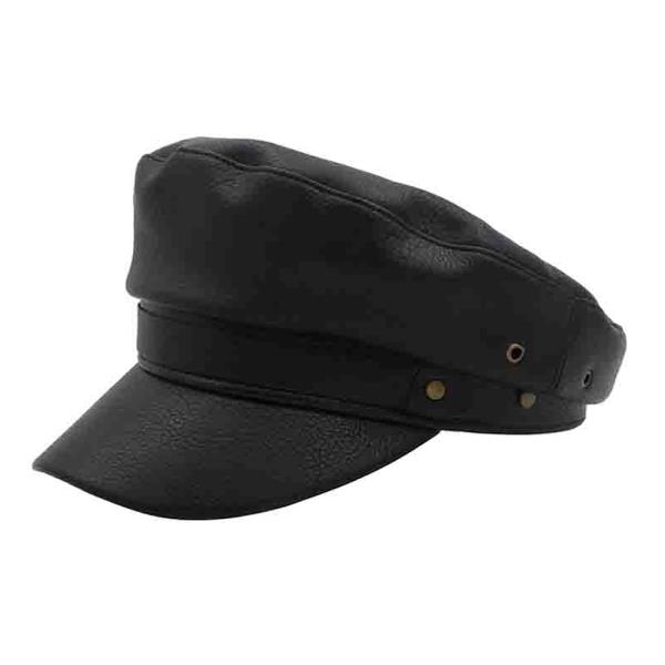 VEGAN LEATHER BAKER BOY HAT WITH BUTTONS