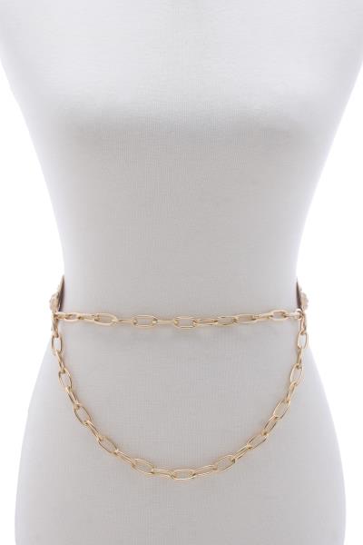 LION HEAD COIN OVAL LINK CHAIN BELT