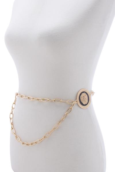 LION HEAD COIN OVAL LINK CHAIN BELT