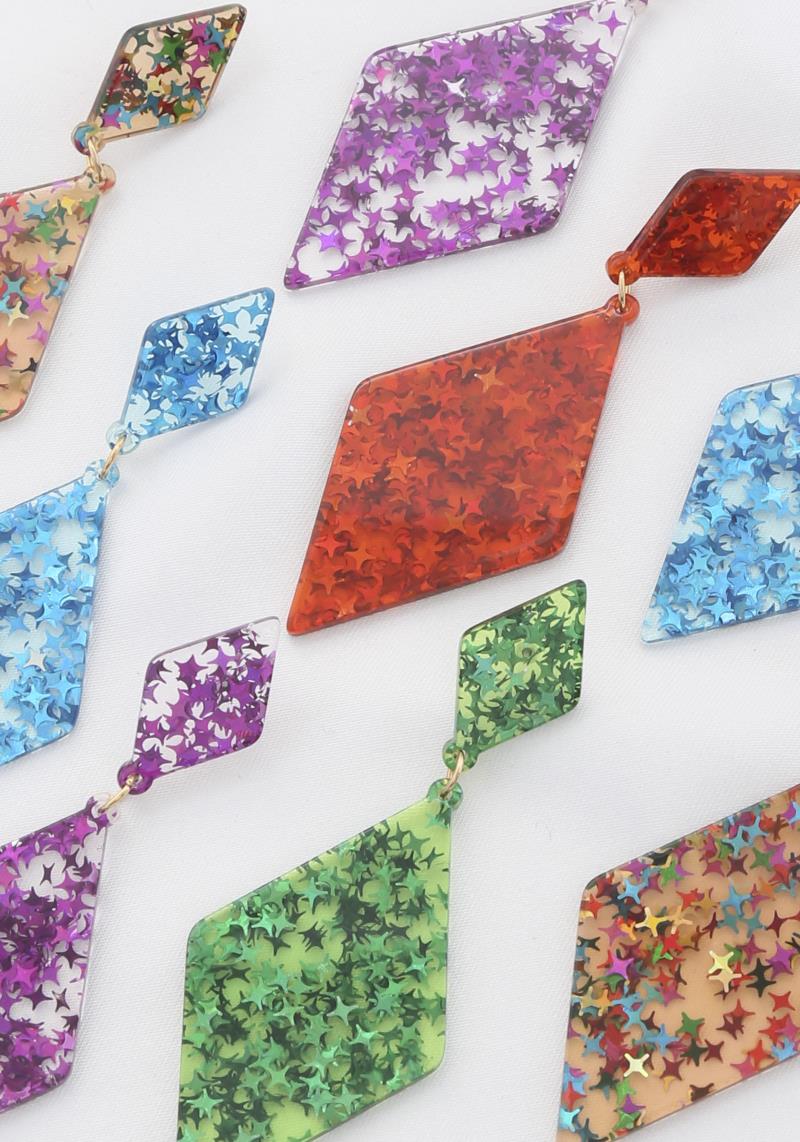 STAR GLITTER RHOMBUS DANGLE EARRING