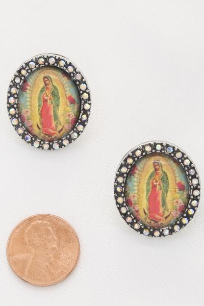 RODEO WESTERN RELIGIOUS CRYSTAL EDGE ROUND EARRING