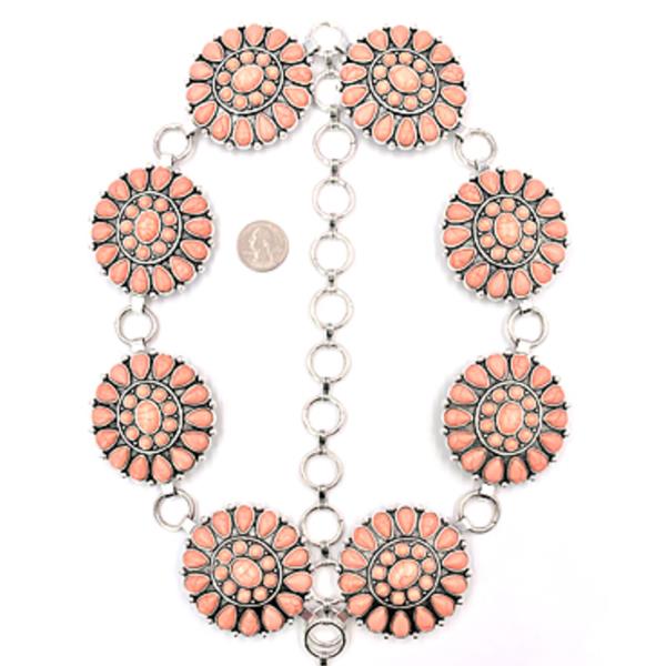 RODEO WESTERN STYLE MARBLING STONE METAL CHAIN BELT - SM SIZE