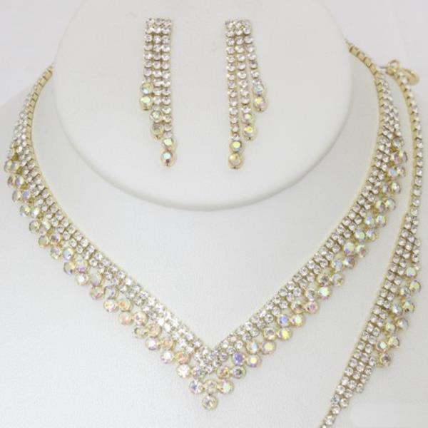 V SHAPE RHINESTONE BRACELET NECKLACE SET