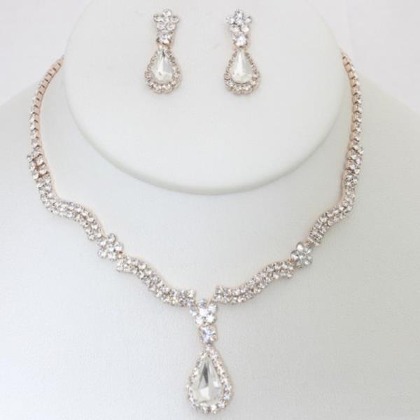 TEARDROP WAVY LINK RHINESTONE NECKLACE