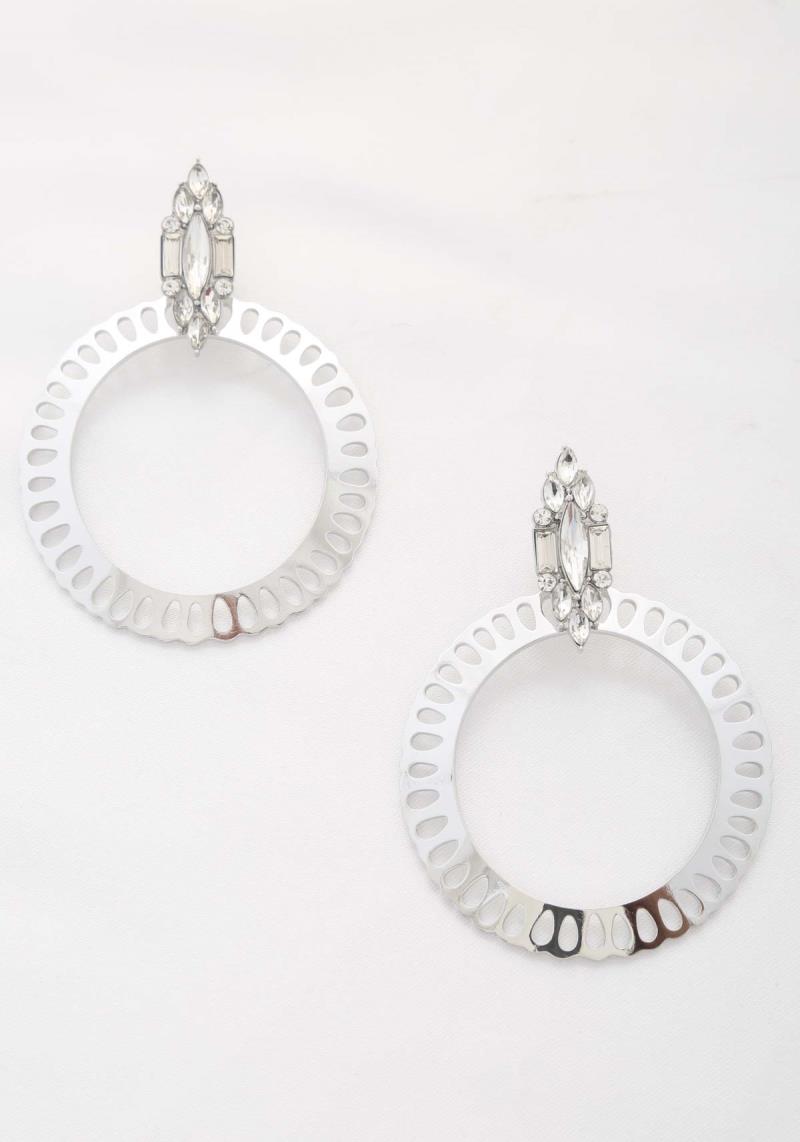 CRYSTAL ROUND METAL EARRING