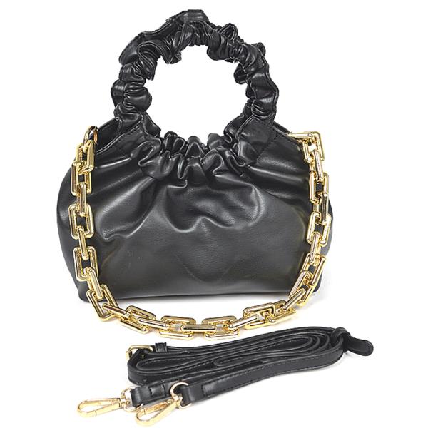PLEATED FAUX LEATHER CHAIN BAG