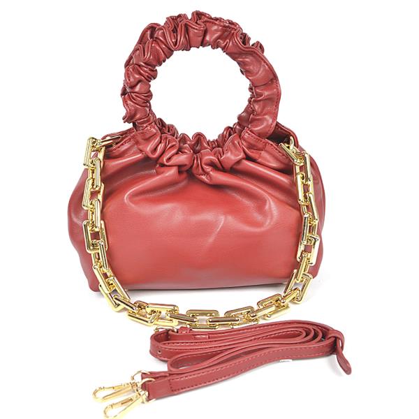 PLEATED FAUX LEATHER CHAIN BAG