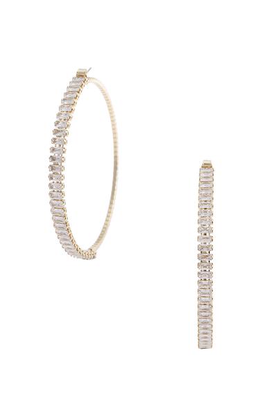 CRYSTAL BAGUETTE 70MM HOOP EARRING