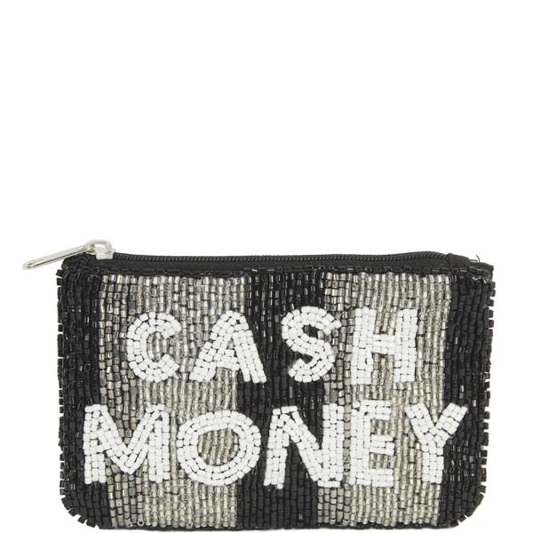 CASH MONEY STRIPE SEED BEAD ZIPPER BAG