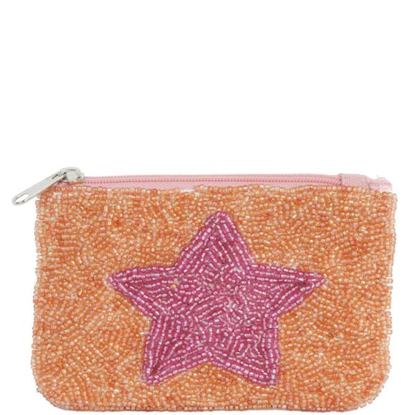 TWO COLOR TONE STAR SEED BEAD ZIPPER BAG
