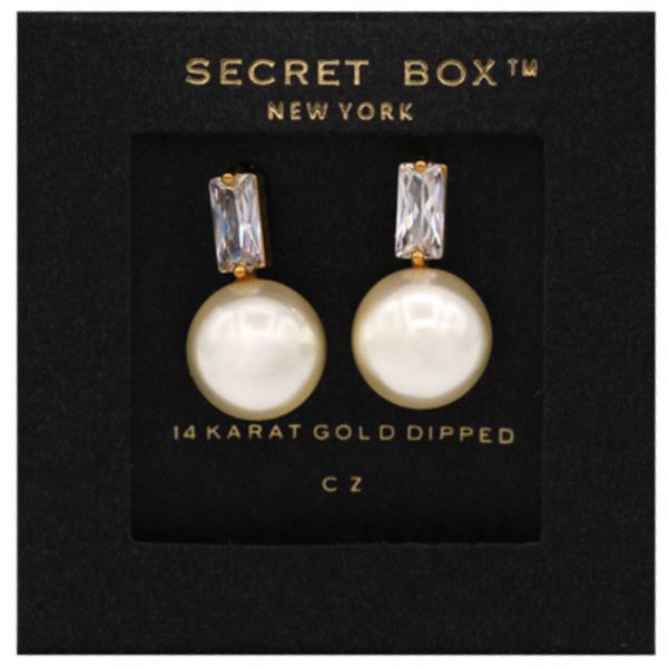 SECRET BOX 14 KARAT GOLD DIPPED CZ PEARL EARRING