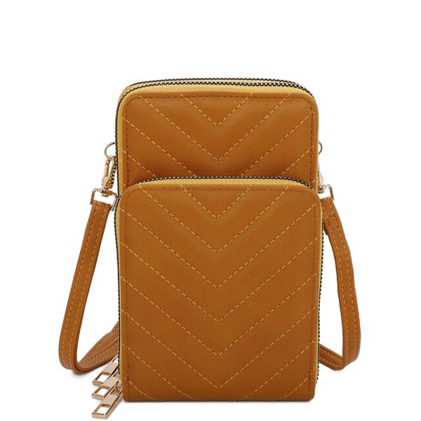 V STITCHING ZIPPER CROSSBODY BAG