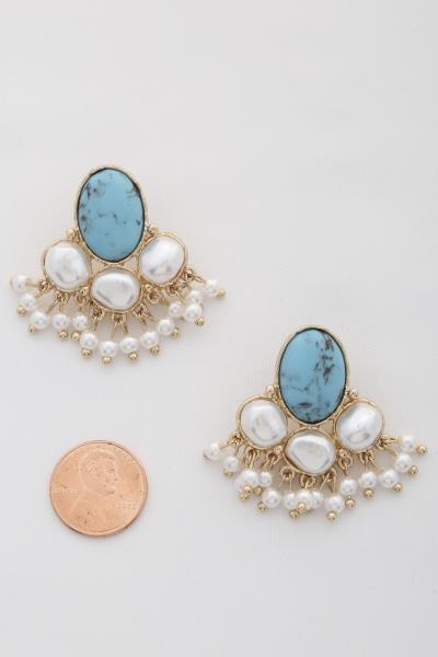 RODEO WESTERN OVAL TURQUOISE PEARL BEAD POST EARRING