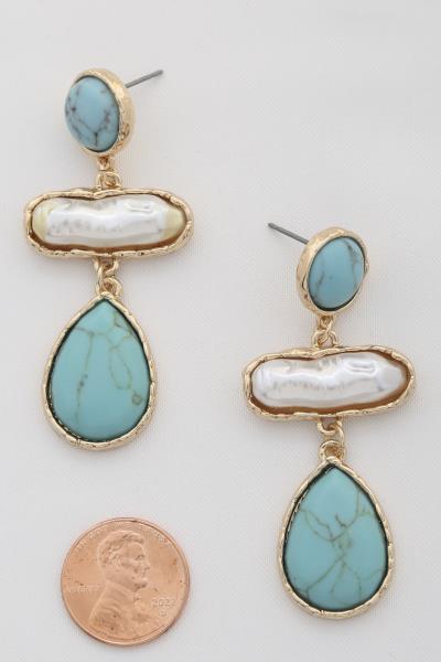 RODEO WESTERN TEARDROP TURQUOISE BEAD DANGLE EARRING